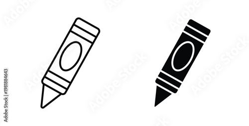 Crayon icon in black and white color. Solid and linear icons