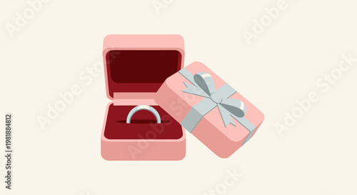 ring inside an open red velvet jewelry box.