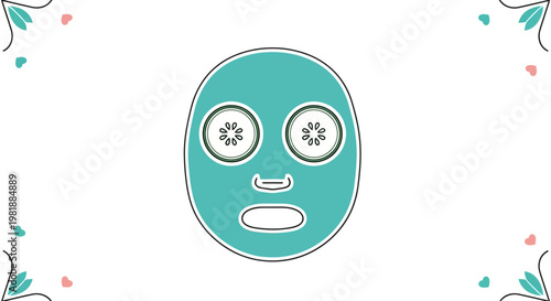 Turquoise Sheet Mask Face Illustration for Skincare.