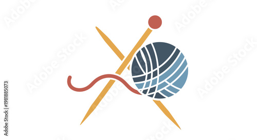 Yarn Ball with Knitting Needles Crafting Scene.