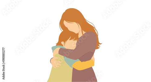 Two Women Hugging In A Warm Tender Embrace.