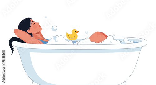 Woman in Bathtub with Rubber Duck.