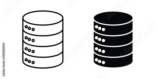 Database icon in black and white color. Solid and linear icons