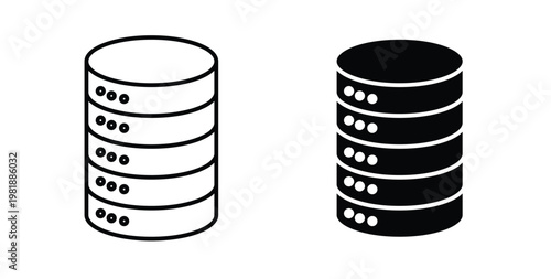 Database icon in black and white color. Solid and linear icons