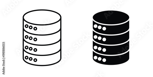 Database icon in black and white color. Solid and linear icons