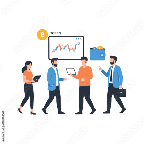 Group Of Professionals Discussing Stock Market Chart.