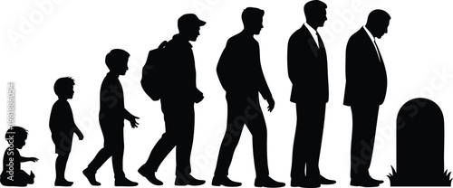 Human Life Cycle and Aging Process Silhouette Set, Modern Stages of Life and Generational Growth Graphic, vector, illustration, silhouette.