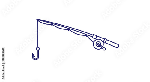Line drawing of fishing rod and hook.