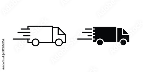 Delivery icon in black and white color. Solid and linear icons