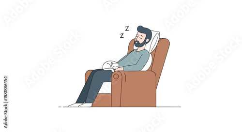 Sleeping Man Lounging In Armchair Portrait.