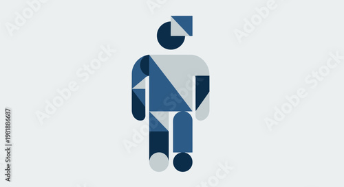 Geometric Humanoid Figure Composed From Blue Polygons.