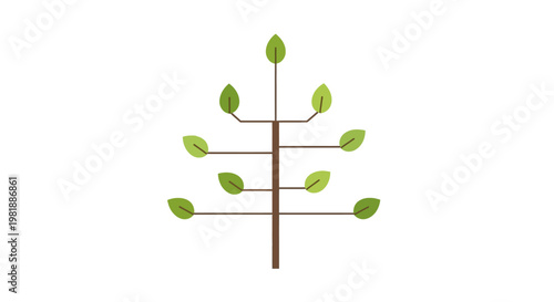 Minimalist tree with green leaves and branching structure.