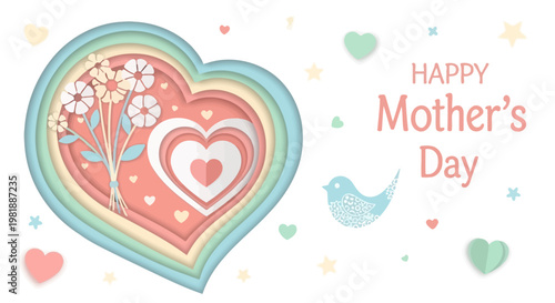 colorful layered heart with floral design.