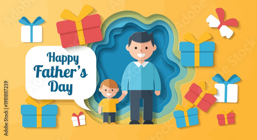 Father And Son Standing Together In Celebration.