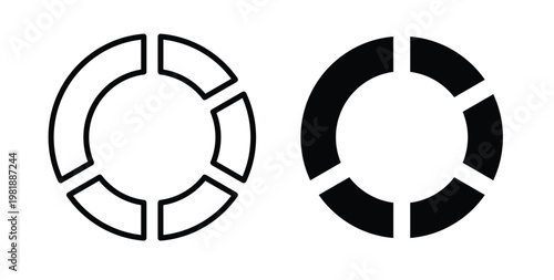 Donut chart icon in black and white color. Solid and linear icons