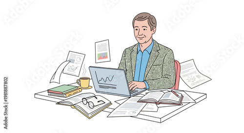 Businessman working on laptop computer.
