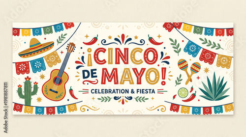 Cinco de Mayo Celebration Banner with Colorful Elements
