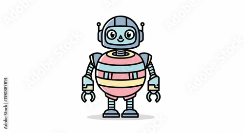 Colorful robot with big eyes standing.
