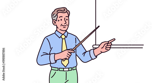 Man pointing with stick in hand.