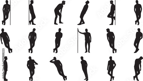 18 Casual Male Silhouettes Leaning Against Wall Poses.