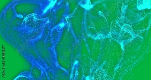 Animation of blue smoke trail with particles on white background