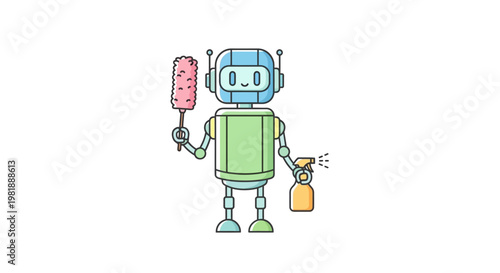 Robot Holding Popsicle And Spray.