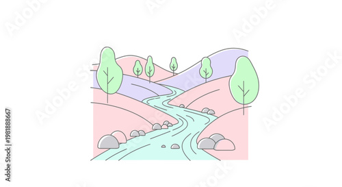 Colorful illustration of winding road.