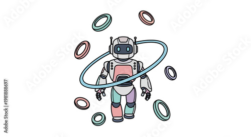 Robot Playing with Colorful Hula Hoop.