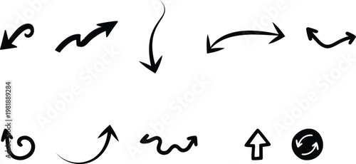 Collection of Hand-Drawn Arrow Symbols and Icons on a White Background