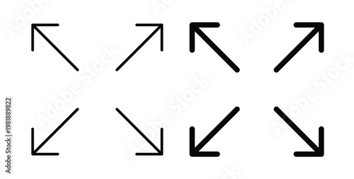 Expand icon in black and white color. Solid and linear icons