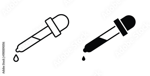 Eye dropper icon in black and white color. Solid and linear icons