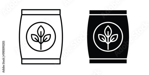 Fertilizer icon in black and white color. Solid and linear icons
