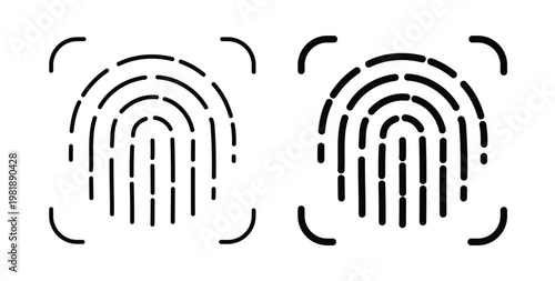 Fingerprint icon in black and white color. Solid and linear icons