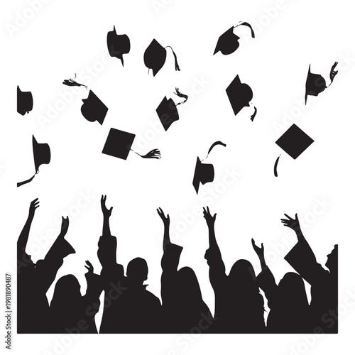 Graduation Icons Set – Graduate Silhouette with Academic Symbols Vector Collection