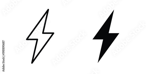 Flash icon in black and white color. Solid and linear icons