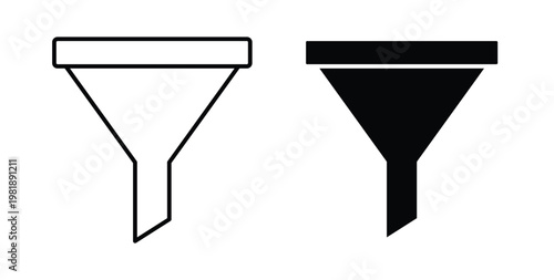 Funnel icon in black and white color. Solid and linear icons