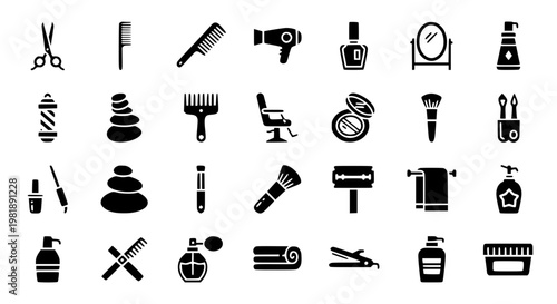 Beauty salon filled icon set barber hair spa cosmetic vector collection