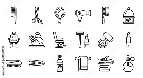 Salon beauty filled icons set hairdresser barber spa cosmetic vector symbols