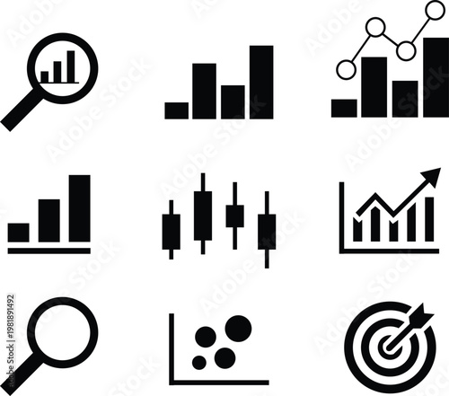 Collection of business and finance icons for data analysis and statistics  business growth