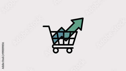 Modern ecommerce cart with success arrow – Great for small business growth, retail reports, or online sales.