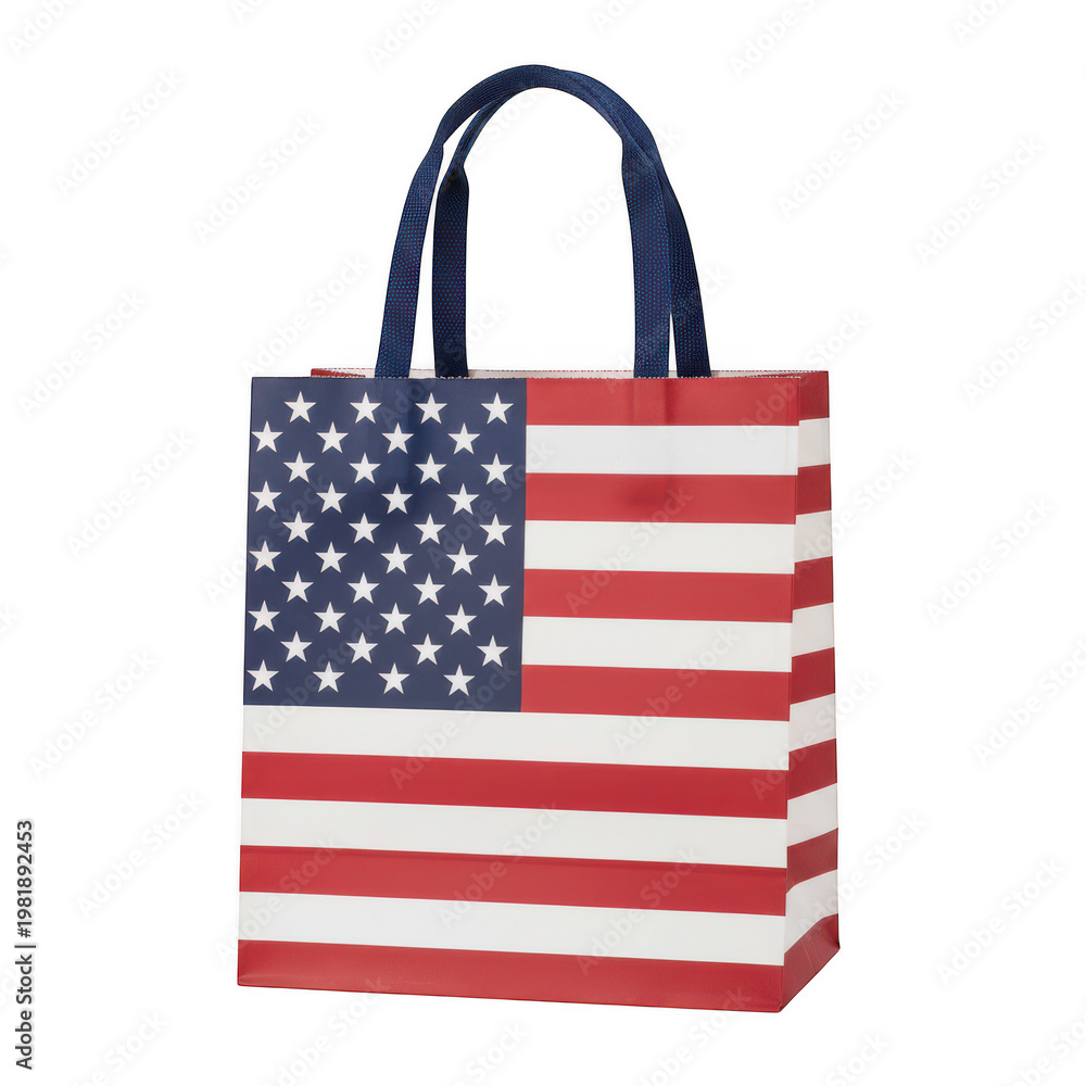 Fototapeta premium Shopping bag with united states flag pattern isolated on a transparent background