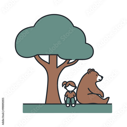 Illustration of child and bear sitting together.
