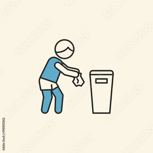 person disposing waste into a trash bin illustration.