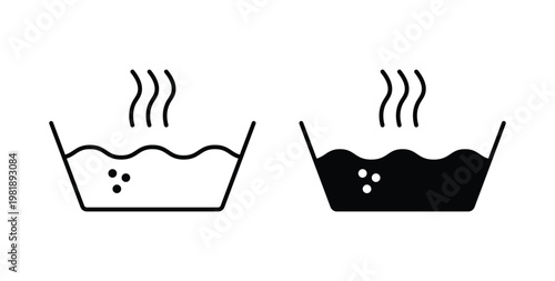 Hot Water icon in black and white color. Solid and linear icons