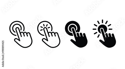 Hand click icon set, outline and flat style, hand cursor click icons, vector illustration