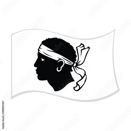 Obraz na plátně Flag of Corsica France – Waving White Banner with Black Moor's Head Silhouette a