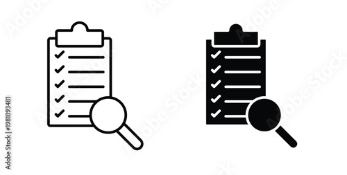 Inspection icon in black and white color. Solid and linear icons