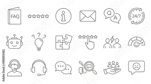 Customer Support and Communication Line Icons Set