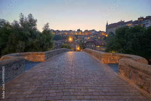 Stone bridge walkway at dusk
