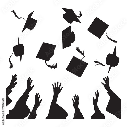 Graduation Icons Set – Graduate Silhouette with Academic Symbols Vector Collection